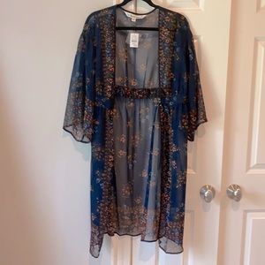 Navy print sheer kimono
